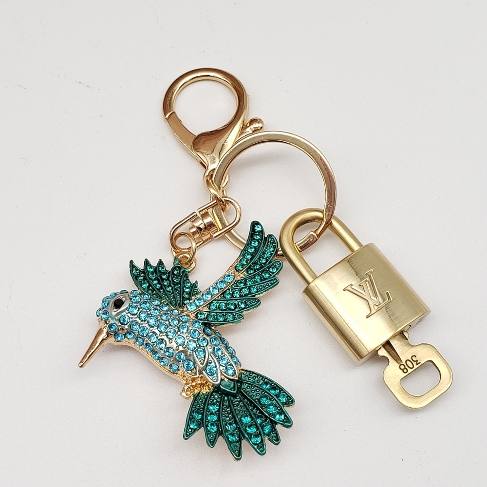 Authentic Louis Vuitton Gold Padlock W/ Unbranded Blue Bird Bag Charm 100525 - Picture 8 of 8